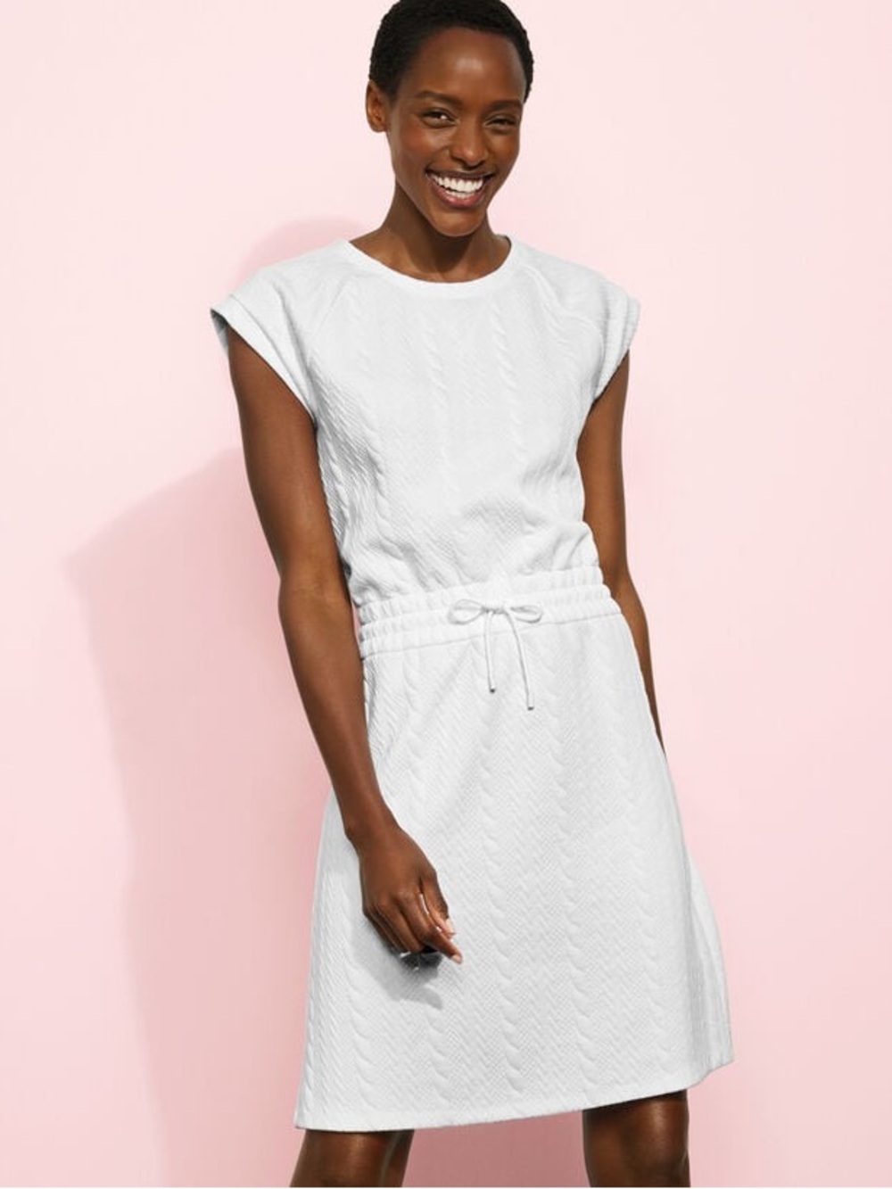T by Talbots Crewneck T-Shirt Cable Jacquard Dress White M Petite NWT